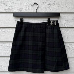 Brandy Melville/John Galt navy & green plaid wrap skirt, XS/S, adjustable waist